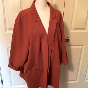 Ladies Maurice’s size 4XL 3/4 sleeve stretch blazer, coral/brick red color